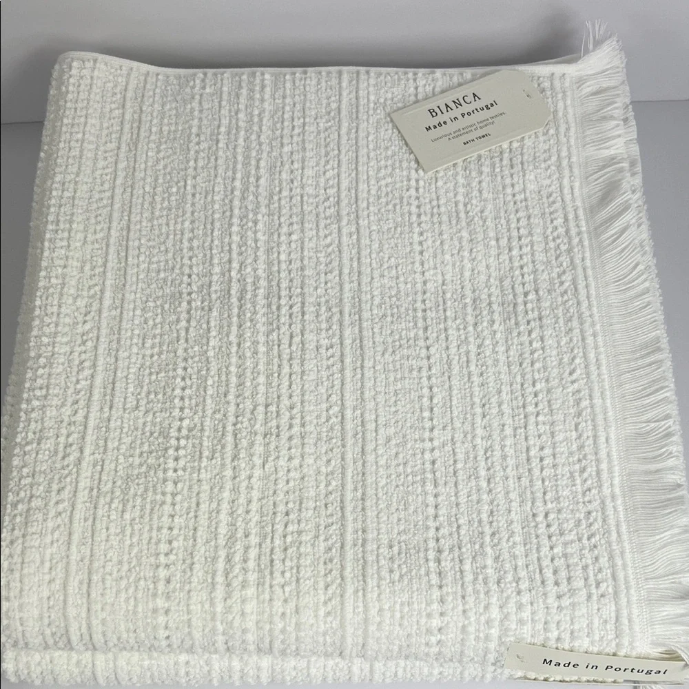 Bianca Bath Towels Luxurious White with Fringe Textured Portugal Set of 2 NEW